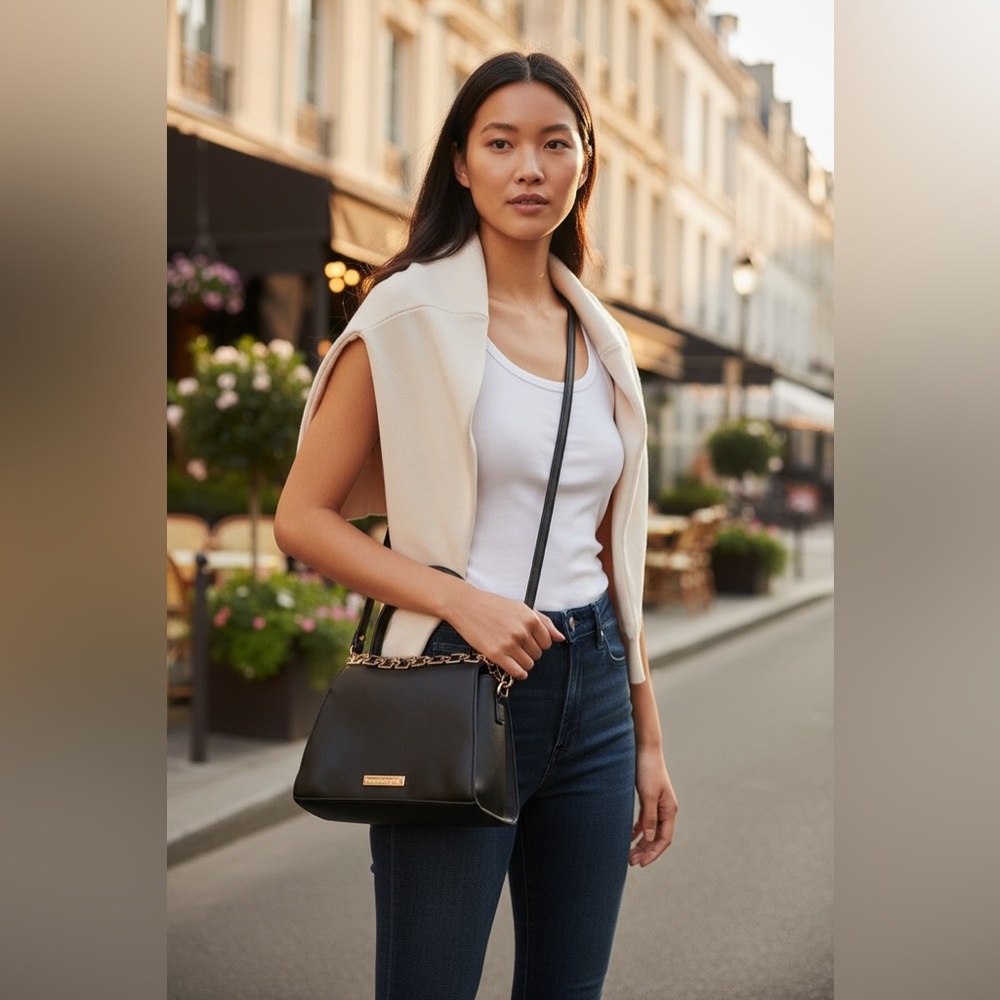 Steve Madden Black Handbag with Gold Accents